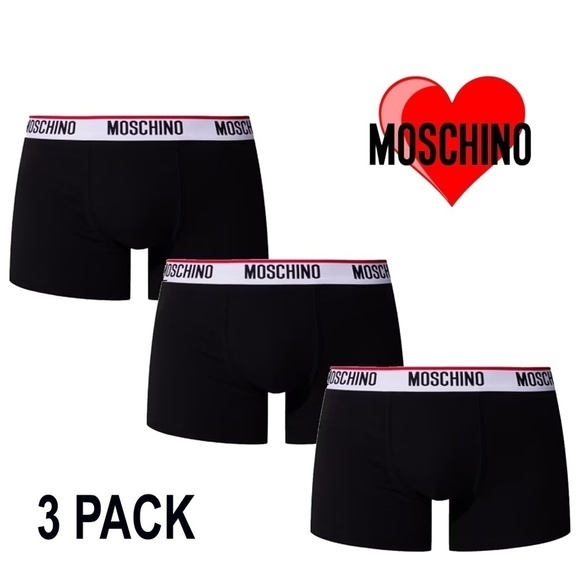 MOSCHINO Trunks Designer Underwear Briefs Statement boxers Black 3-Pack NIP - Picture 6 of 8